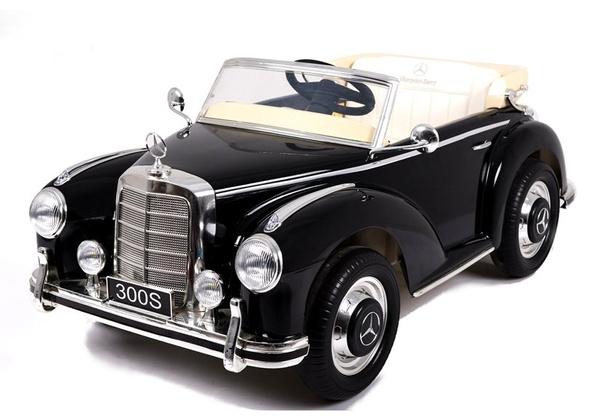 Mercedes Benz Oldtimer 300s Kinderfahrzeug Elektrofahrzeug EVA Reifen Ledersitz 12V MP3 Schwarz lackiert