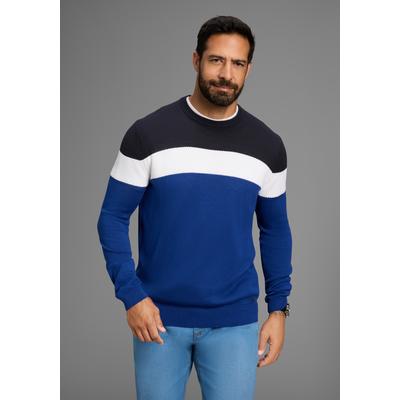 Rundhalspullover H.I.S "neue Farben", Herren, Gr. M (48/50), blau (royalblau gestreif), Feinstrick, Obermaterial: 50% Baumwolle, 50% Polyacryl, regular fit, Rundhals, Rippstrickbündchen, Pullover Rundhalspullover, Colorblocking, in leichter...