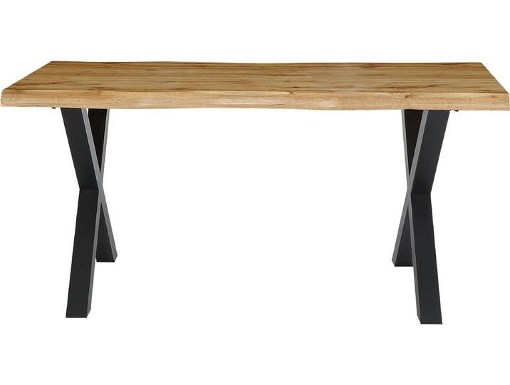 Esstisch JOCKENHÖFER GRUPPE Marlon , schwarz (schwarz, wildeiche), B:160cm H:76cm T:90cm, Tische, Esstisch, geschwungene Baumkantenoptik und schwarzes Untergestell