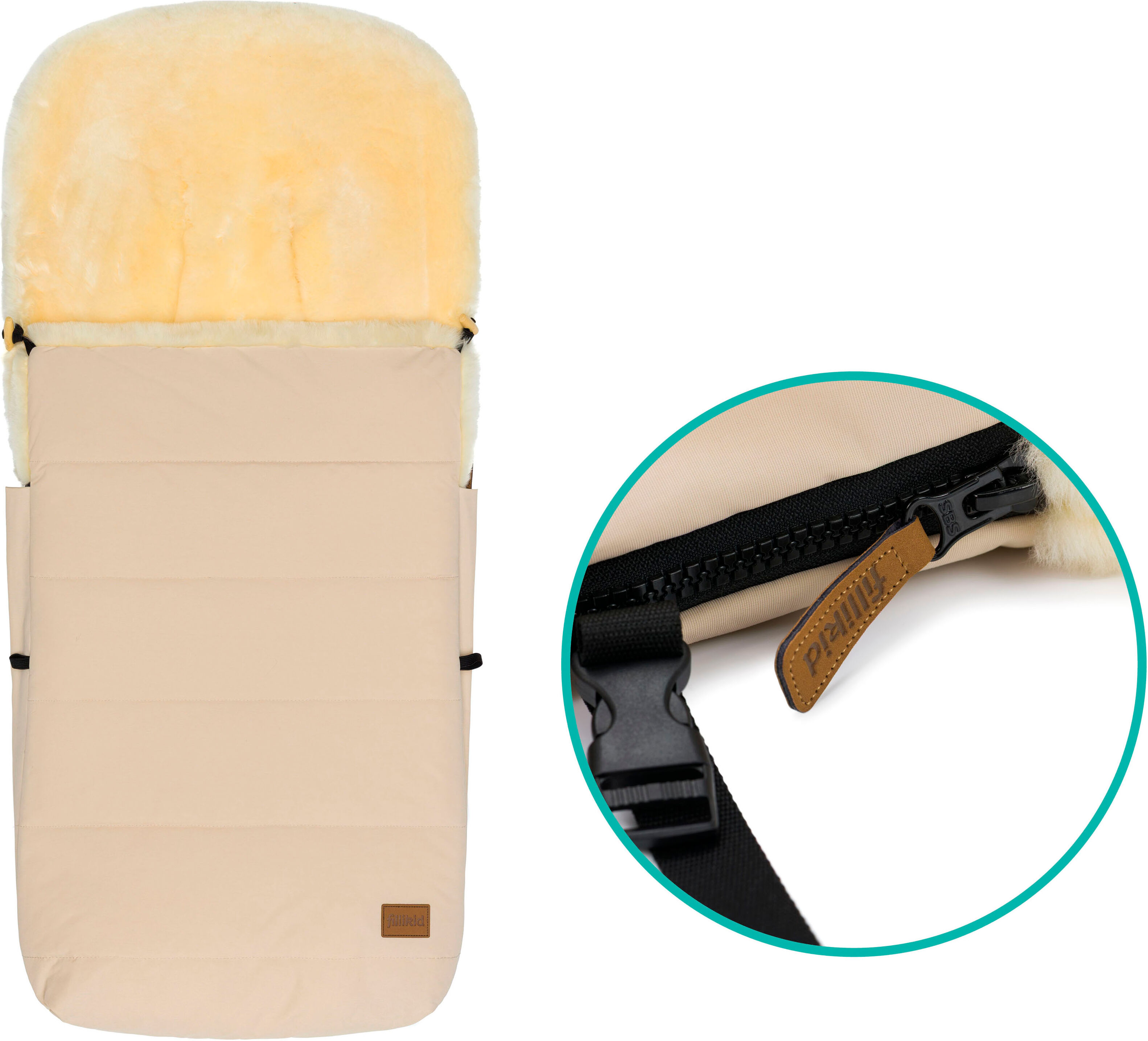 Fußsack FILLIKID "Bernina Lammfell, Winterfußsack", Kinder, beige (natur), Lammfell, Polyester, Fußsäcke Fußsack