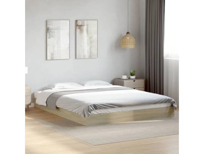 Holzwerkstoff langlebig Schlafzimmer Modern 160 x 200 cm Braun Bettgestell ohne Matratze Sonoma-Eiche 160x200 cm Holzwerkstoff Stabil Modernes Design Lattenrost