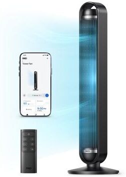 Dreo 42 in. Smart Tower Fan, 9-Speeds, 12 H Timer, 90° Oscillation with Remote, DC Motor, Wi-Fi Voice Control in Black