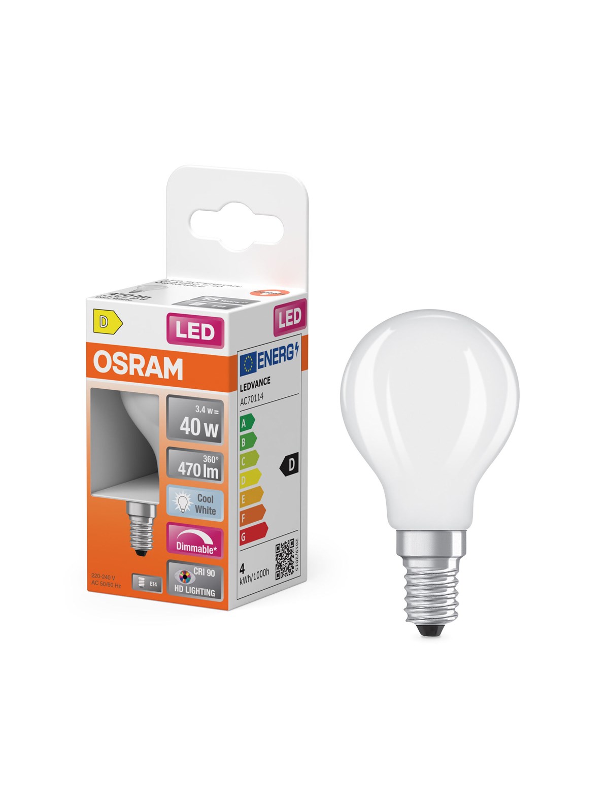 Osram LED-Lampe LED Comfort mini-ball frosted 470lm 3.4W/940 (40W) E14 dimmable E14