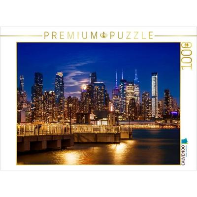 CALVENDO Puzzle NYC Midtown Manhattan Skyline mit Vollmond | 1000 Teile Lege-Größe 64x48cm Foto-Puzzle für glückliche Stunden