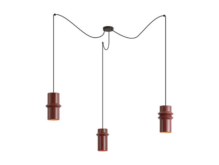 Suspension rétro rouge avec noir 3 lumières - Monti