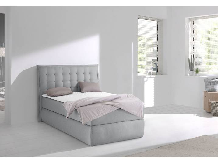 Boxspringbett, Feinstruktur, Grau, 115×210 cm, Mit Kopfteil & 2-Farbigen Knöpfen, Modern, Inosign
