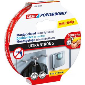 Tesa Montageband Powerbond Ultra Strong, 5m x 19mm, extra stark, doppelseitig, weiß