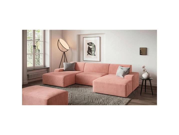Trendmanufaktur Wohnlandschaft Wien, Pink, Kunststoff, 6-Sitzer, U-Form, 329x162 cm, Made in Europe, Rücken echt, Armteil links, rechts, Wohnzimmer, Sofas & Couches, Wohnlandschaften, Wohnlandschaft U-Form