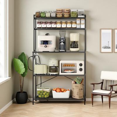 ZWYO HOSIMU "39.4"" Metal Particle Board 5-Tier Bakers Rack with Built-In Electrical Outlets"