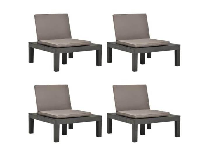 GHVBNMF Gartenstühle 4er Set Kunststoff Anthrazit mit Kissen Loungesessel Wetterfeste Gartenmöbel für Terrasse und Balkon, dicke Sitzpolster für hohen Komfort, sofort nutzbar ohne Montage.