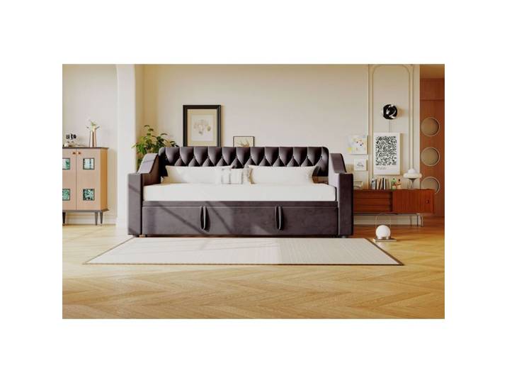 Canapé-lit - SOGEU - 180x190 - Velours gris - Rangement intégré - Ports USB