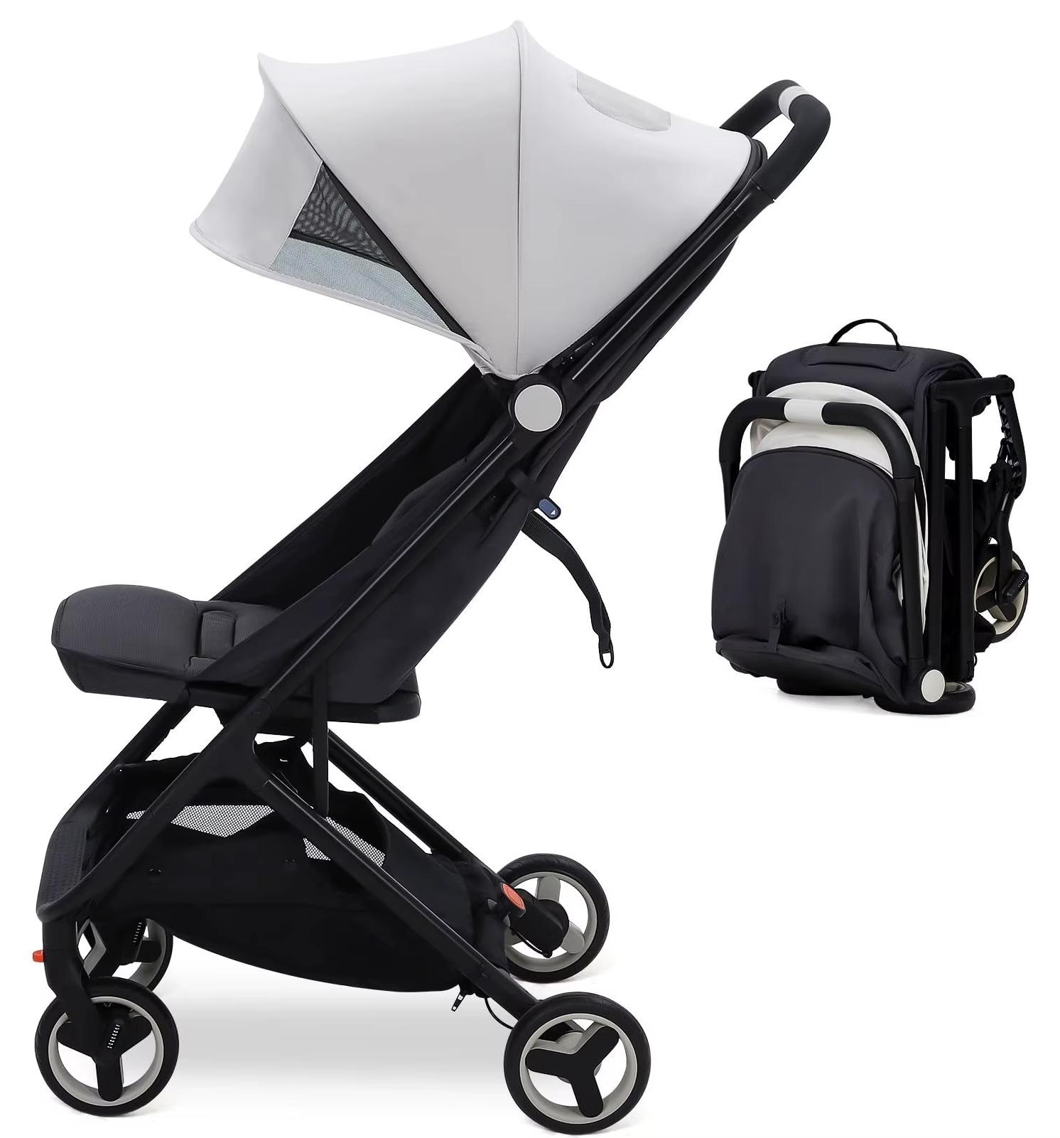 Leichter Kinderwagen - Standard-Kinderwagen - 5-Punkt-Gurt - Verstellbare Rückenlehne - Verdeck - Zusammenklappbar - Bis 20 kg - Schwarz