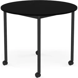 Base Tisch mit Rollen 90 cm rund schwarz laminiertes ABS schwarze Beine