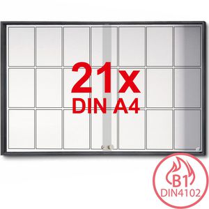 Showdown-Displays Schaukasten anthrazit, B1, innen, 21 x A4, magnetisch, abschließbar, schwer entflammbar