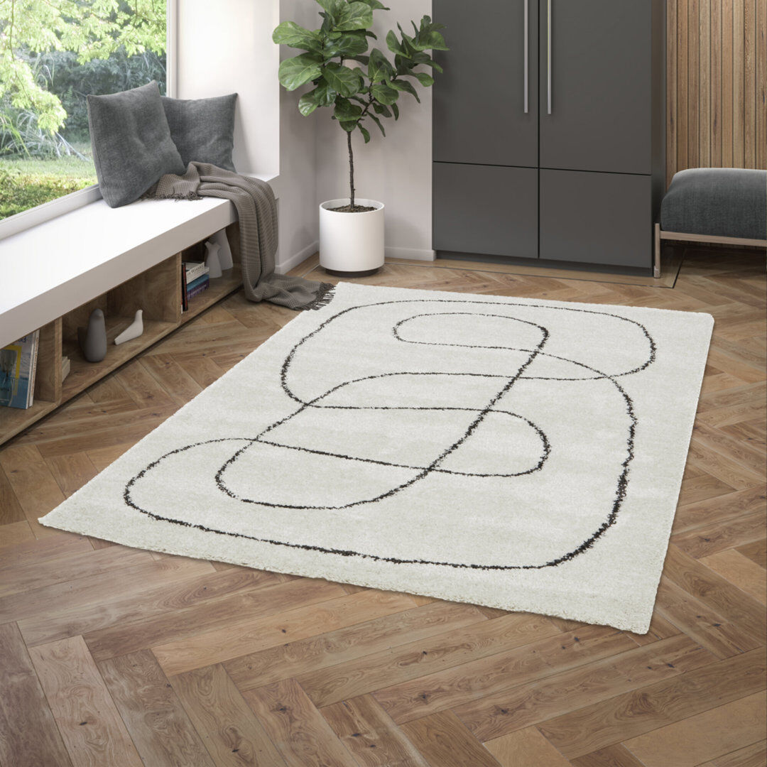 Ivy Bronx Dejanee Rectangle Abstract Shag Cream Rectangle 120 x 170cm