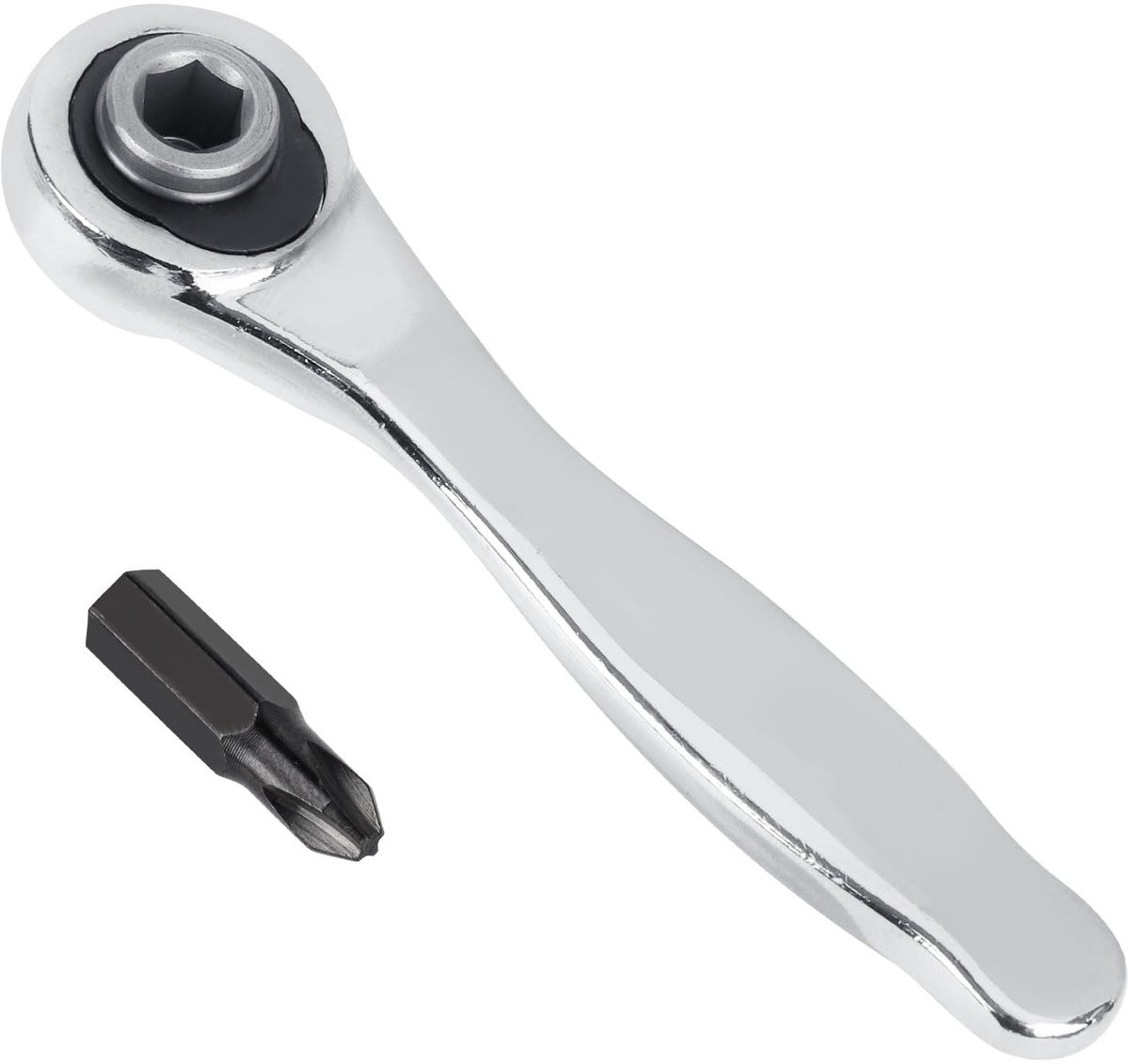 Markenlos Mini Ratelmoersleutel 1/4 inch, Zilver