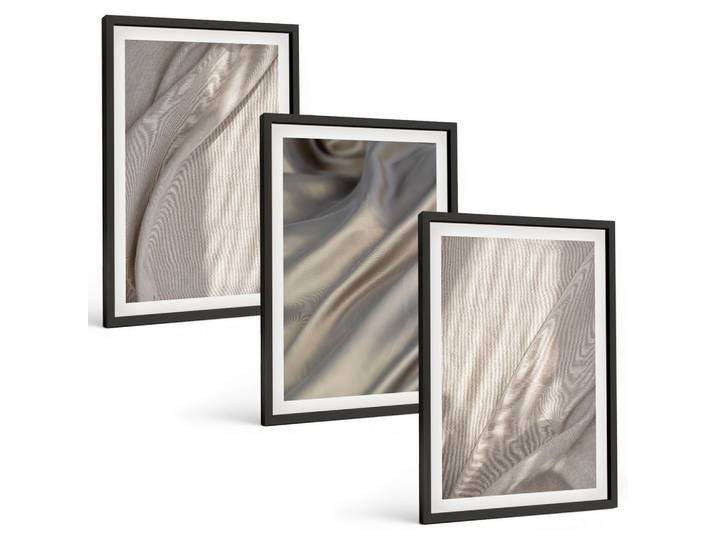 BILDER SET 3er Set - 40x60 cm Schwarzer Rahmen - Nahaufnahme von natürlichen Boho-Stoffen