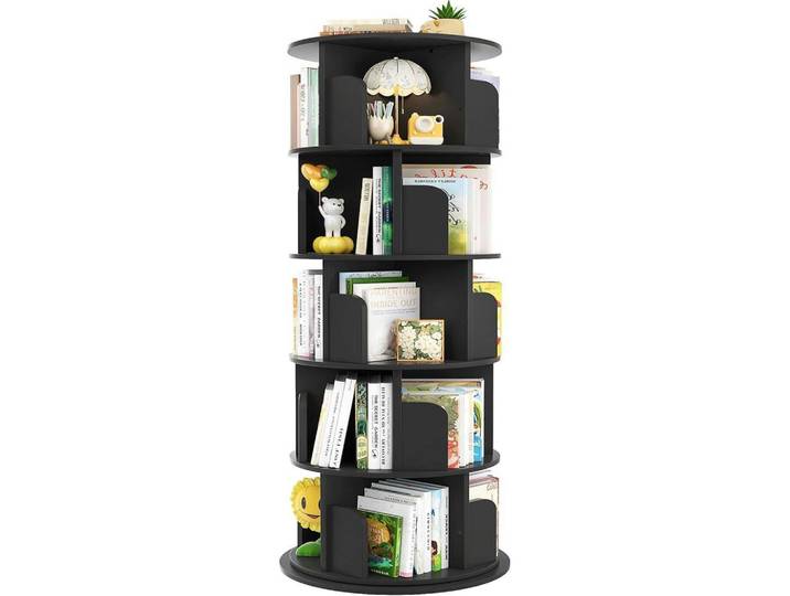 Bücherregal drehbar 5-stöckig Schwarz 360 Grad drehbar, 40x160x40 cm, Wohnzimmer, Regale, Bücherregale