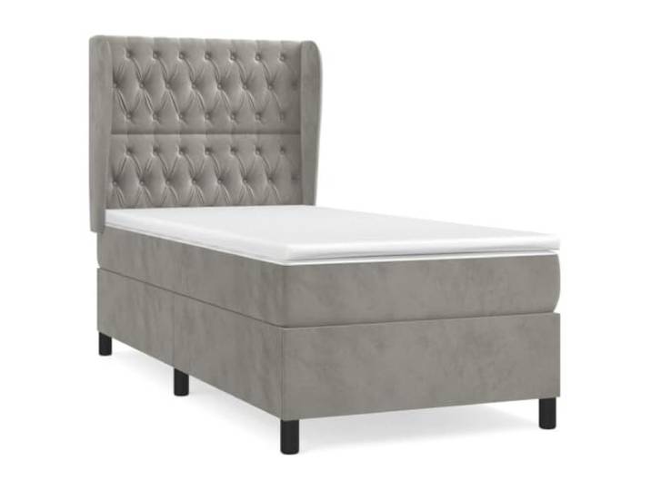 PUGYNBK Boxspringbett aus Samt, Hellgrau, 90 x 190 cm Verstellbares Kopfteil, Taschenfedern, mittlere Unterstützung, Bezug aus hautfreundlichem Leder