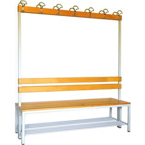 SZ-Metall Umkleidebank 59153-2, Sitzfläche Holz, 150 cm, mit Hakenleiste & Schuhrost, buche / lichtgrau, doppelt