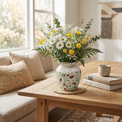 Sagebrook Home Casual Distressed Ceramic Print Vase for Home Table Decor