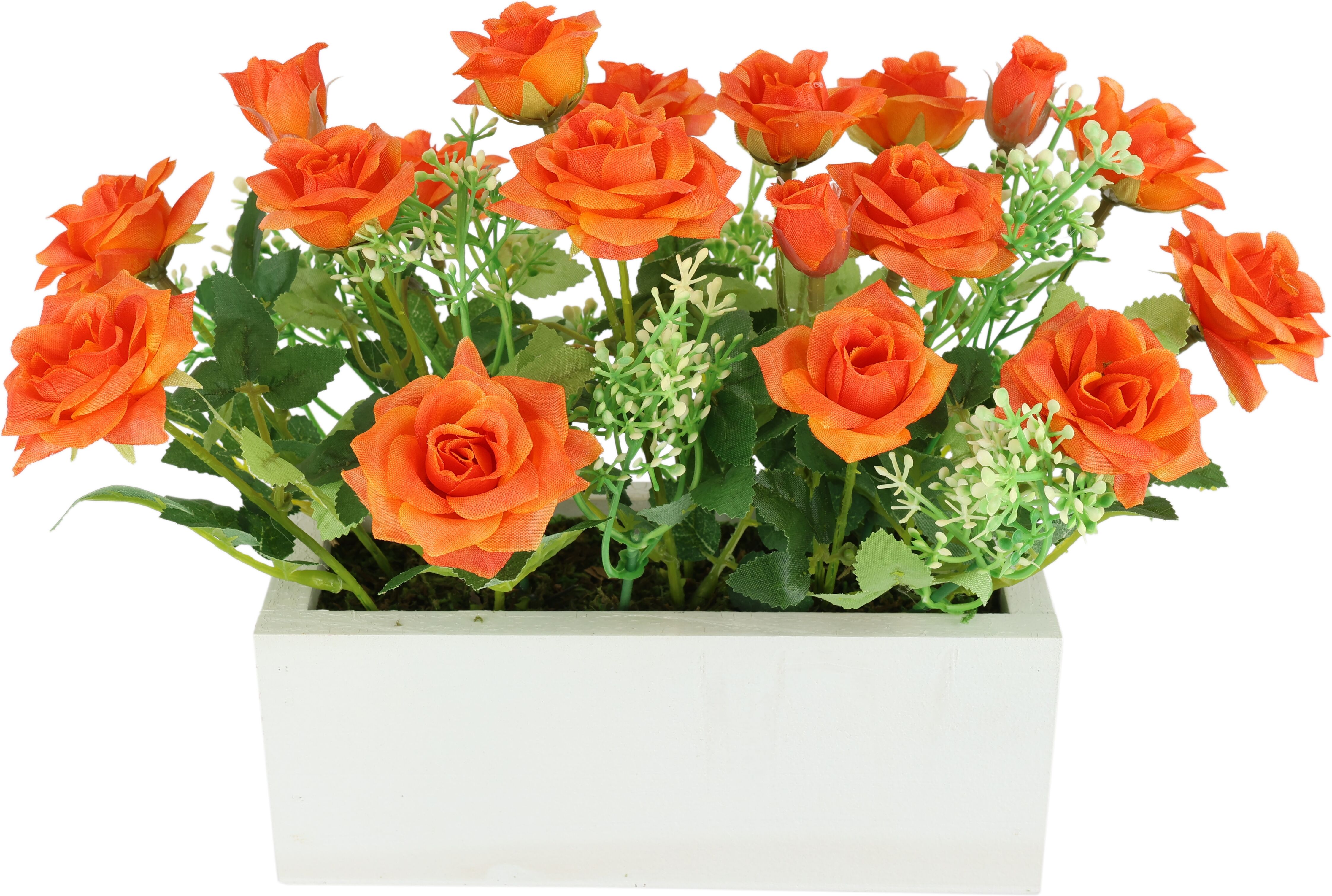 Kunstblume I.GE.A. "Wildröschen im Holzkasten", orange, Kunstpflanzen, Kunstblume