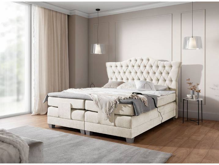 DB-Möbel Boxspringbett Schlafzimmerbett FAUSTINO Elektrisch in Stoff Wind (inkl. Viscoschaumtopper), Matratzen elektrisch verstellbar)