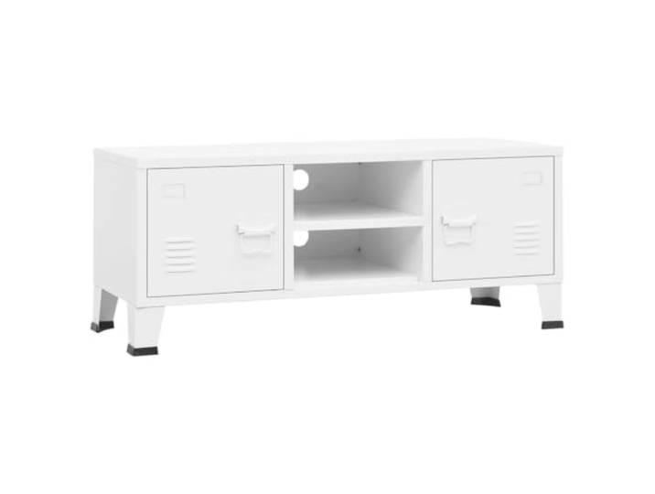 LKJephalotrope TV-Schrank Metall Weiß 105x35x42 cm Lowboard Industrie Industrielles Lowboard mit 2 Türen, Namensschildern und Kabeldurchführung. Ideal für Wohnzimmer und Schlafzimmer.