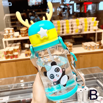 Inspire Picks Cartoon Kids Water Bottle 500ml Leak Proof Straw Bottle With Pop Up Spout For School And Sports green
