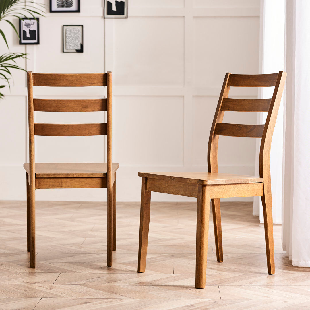 George Oliver Drea Solid Wood Dining Chair - Traditional Rustic Farmhouse Kitchen Style Walnut 90cm H X 48cm W X 50cm D