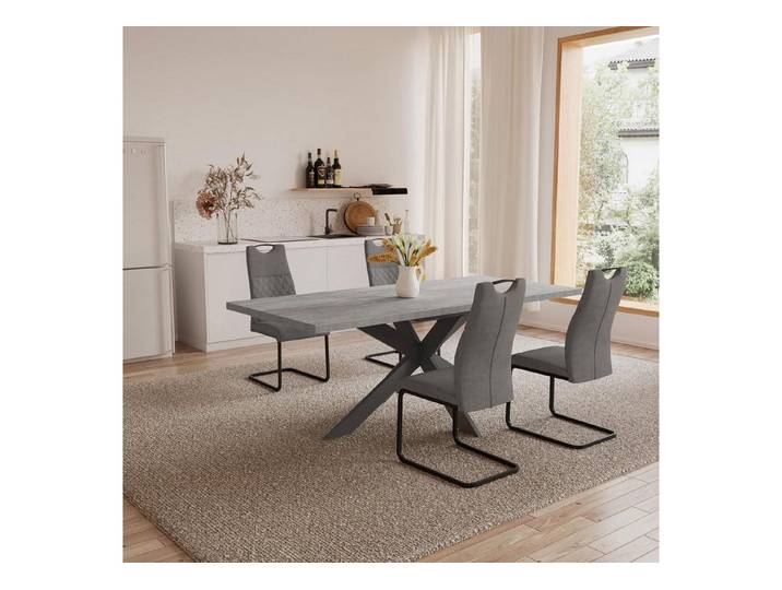 LuxusKollektion Esstisch Essgruppe ausziehbar 4 Stühle grau MDF (1-St)