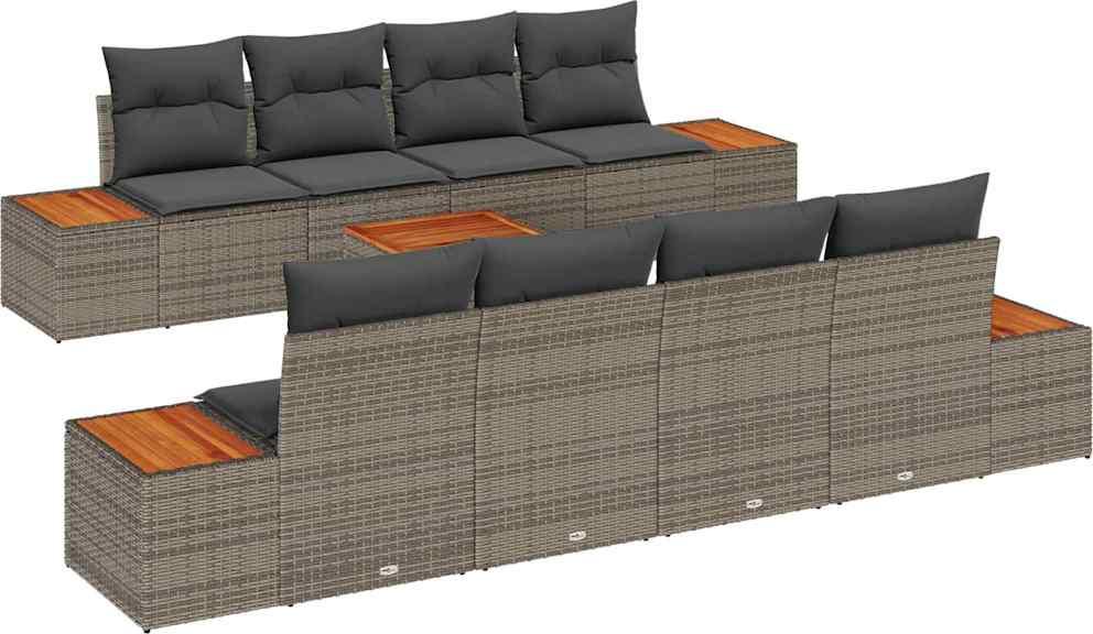 Garten-Sofa-Set mit Speicher 9 pcs Grau Poly Rattan