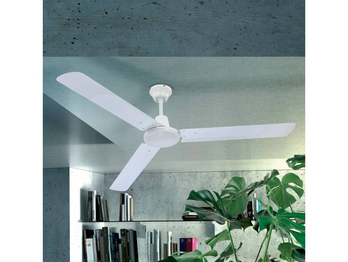 Globo Deckenventilator Ferro mit Schalter, weiß FERRO, weiß / opal, für Wohn- / Esszimmer, Metall, Modern