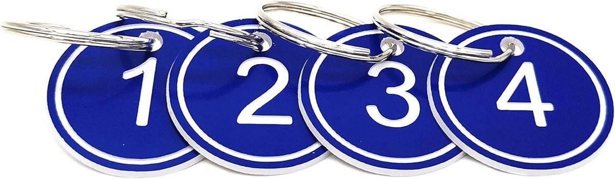 ShopVlot Gegraveerde nummer ID-tags Sleutelhangers met ring 35mm Blauw/Zwart