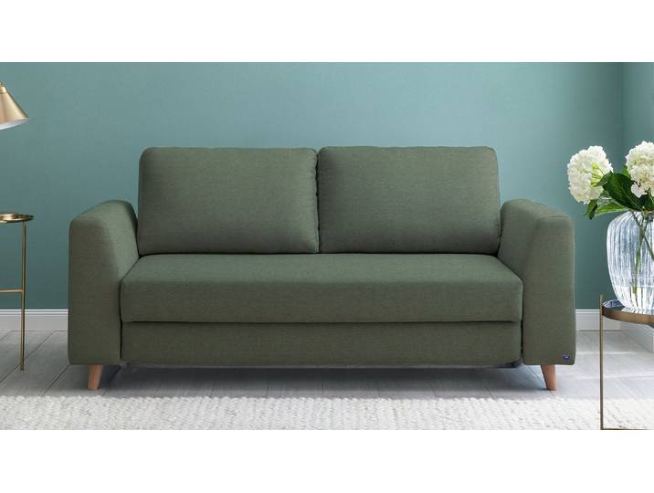 BRUNO Schlafsofa 140cm in Grün Klassik stabiles Massivholz & Boxspringkomfort