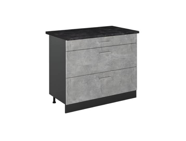 Vicco Küchenunterschrank R-Line , Beton/Anthrazit 100 cm 3 Schubladen · Arbeitsplatte Anthrazit · Höhenverst. Füße · Leichter Zugriff · Frei kombinierbar