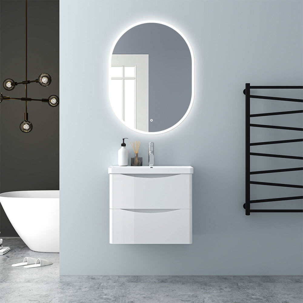 Metro Burkell Oval Wall Mirror Set White 70cm H x 50cm W