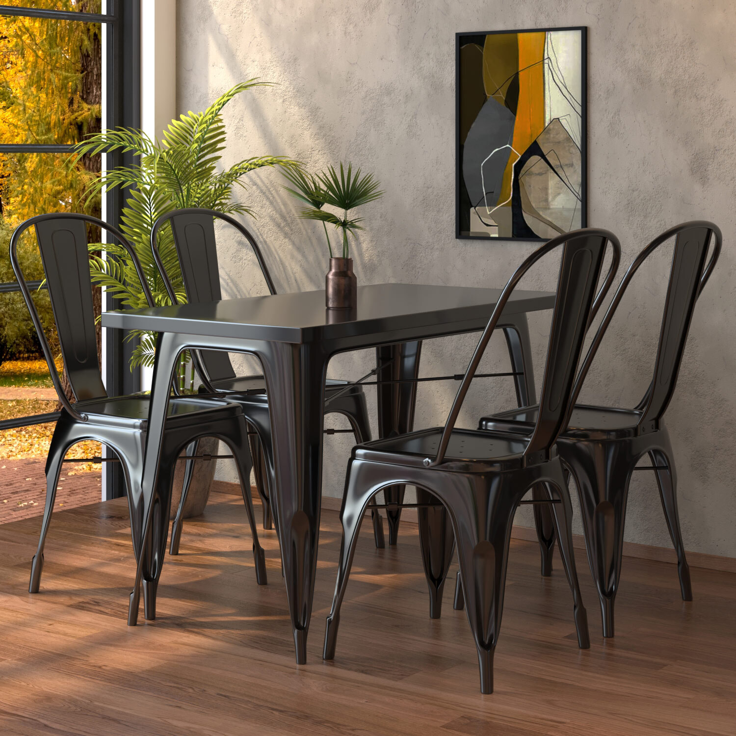 CALIFORNIA | Tolix Tisch- & Stuhl-Set | 4x Stuhl | 120x70cm | Schwarz | Tolix Stuhl, Industrie Stuhl, Industrie Tisch