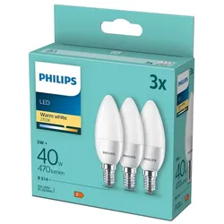 3er-Set PHILIPS E14 LED Lampen in Kerzenform matt 4.9W wie 40 Watt warmweiss