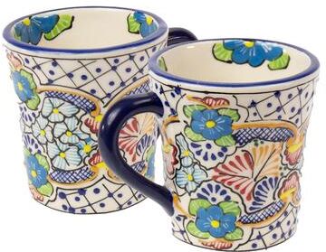 Global Crafts Encantada Mexican Handmade Pottery Set of 2 Mugs