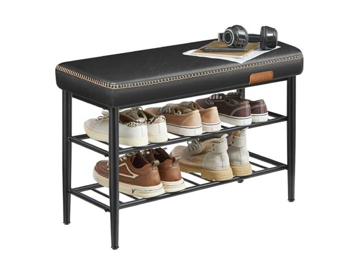 VASAGLE Schuhbank, Schuhregal, Kunstleder, bis 135 kg belastbar