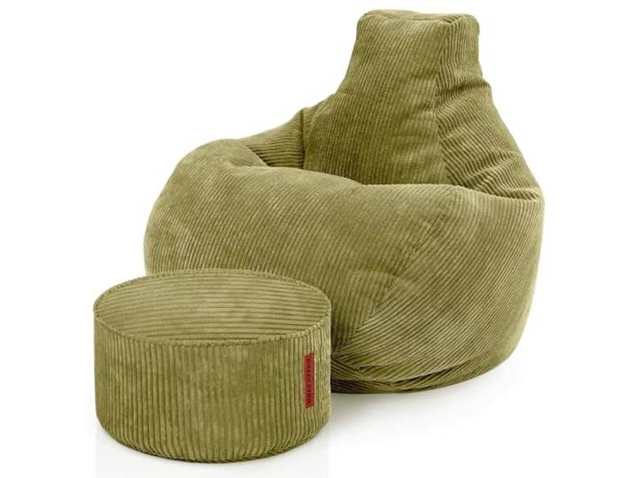 Green Bean® Sitzsack mit Hocker aus Cord - Sitzsäcke für das Wohnzimmer, Schlafzimmer, Sitzsack-Sessel für Erwachsene Grün