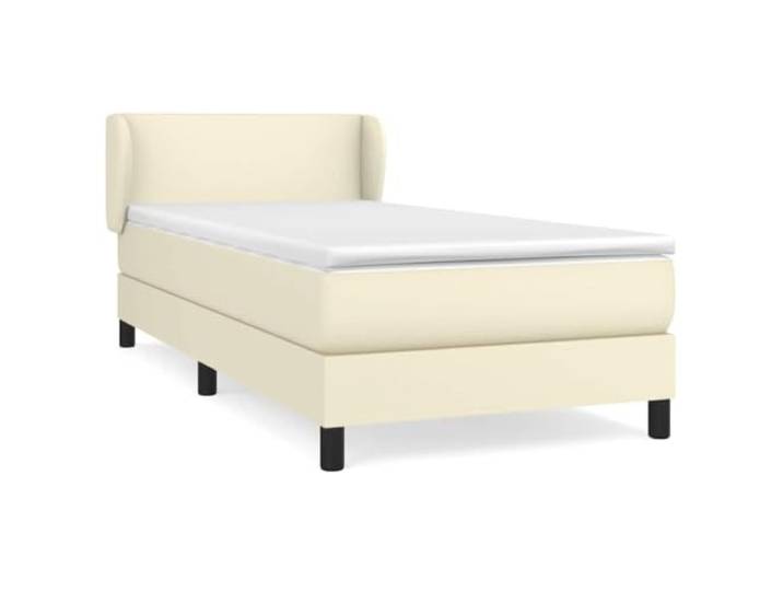 PUGYNBK Boxspringbett mit Matratze, Kunstleder, cremefarben, 100 x 200 cm Verstellbares Kopfteil, Taschenfedern, mittlere Härte, einfache Reinigung