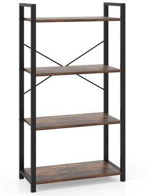Costway 4-Tier Bookshelf with Heavy Duty Metal Frame Industrial Display Shelf-Rustic Brown
