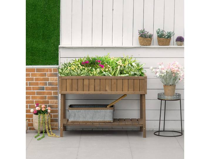 Outsunny Jardinière Bois Sapin 110x46x76cm avec Irrigation