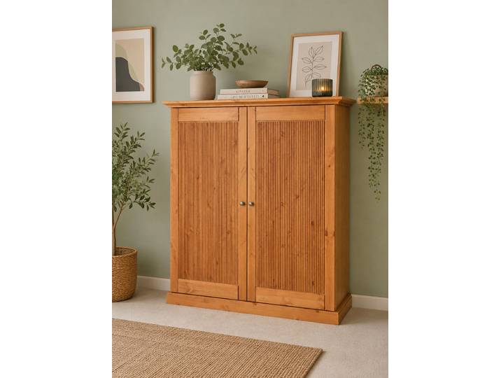 Highboard Rosa aus massiver Kiefer, eichefarbig gebeizt und lackiert – 3%-Vorkasse-Rabatt