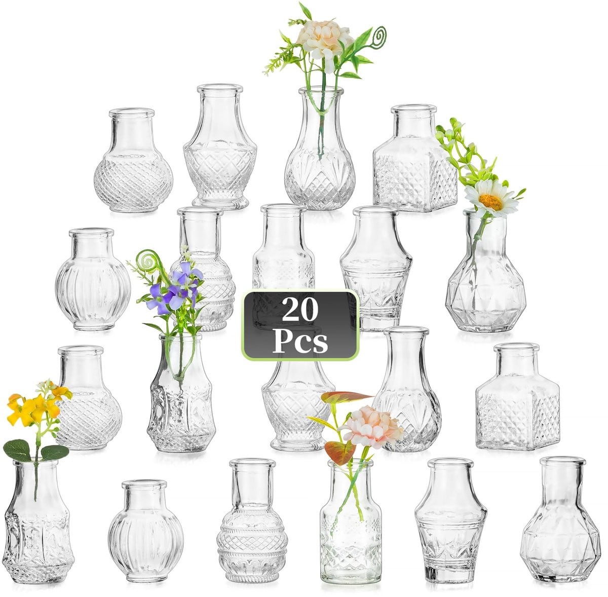 Set van 20 mini vazen voor bloemen en decoratie