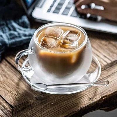 Lush Living Finds Heat Resistant Double Layer Glass Coffee Cup With Handle, Transparent Borosilicate Water, Tea, Milk, Juice Mug & Saucer cup 150ml