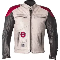 Helstons Tracker, Lederjacke wasserdicht - Weiß/Schwarz/Rot - 3XL