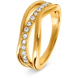 Tchibo - Ring Welle mit Glaskristallsteinen - Damen - Gr. 19 - weiß